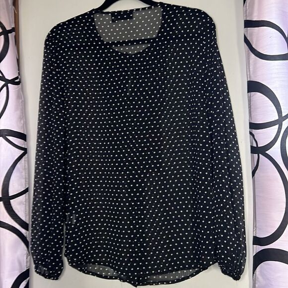 A.N.A Sheer Black with White Stars Blouse~L - Picture 8 of 11